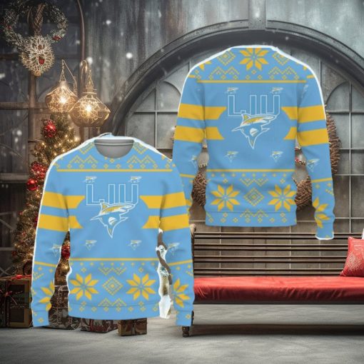 LIU Sharks Custom New Uniforms For Fan Gear Ugly Xmas AOP Sweater
