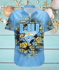 LIU Sharks Hawaiian Shirt Camouflage NCAA Summer Custom Number hawaiian shirt