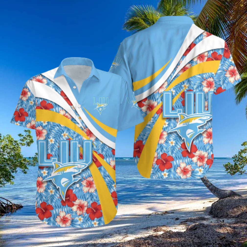 LIU Sharks NCAA Hibiscus Flower Pattern Aloha Hawaiian Shirt LIU Sharks NCAA Hibiscus Flower Pattern Aloha Hawaiian Shirt