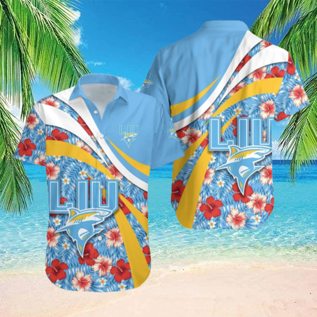 LIU Sharks NCAA Hibiscus Flower Pattern Aloha Hawaiian Shirt LIU Sharks NCAA Hibiscus Flower Pattern Aloha Hawaiian Shirt