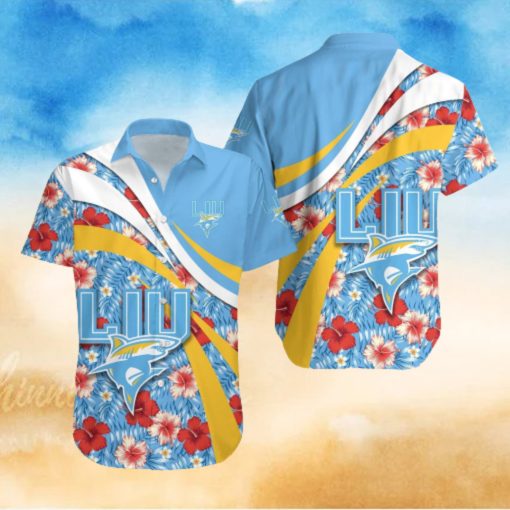 LIU Sharks NCAA Hibiscus Flower Pattern Aloha Hawaiian Shirt