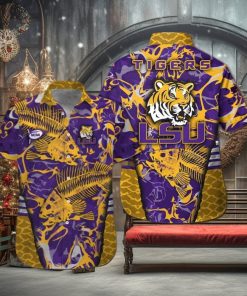 LSU Tigers Fishing Short Sleeve Button Up Tropical Hawaiian Shirt