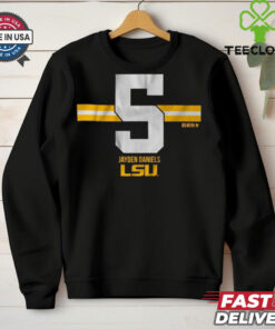 LSU Tigers Football Jayden Daniels 5 Stripe t shirt 1 LSU Tigers Football Jayden Daniels 5 Stripe t shirt