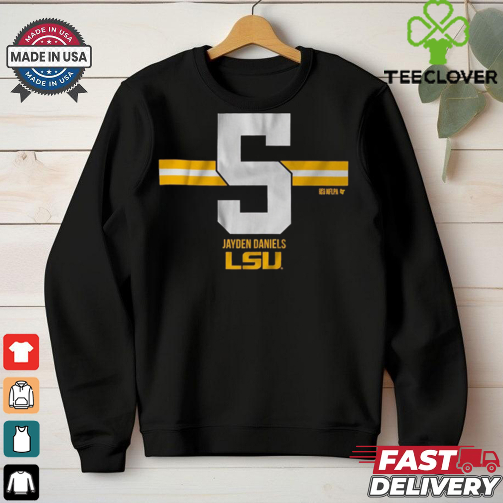 LSU Tigers Football Jayden Daniels 5 Stripe t shirt LSU Tigers Football Jayden Daniels 5 Stripe t shirt