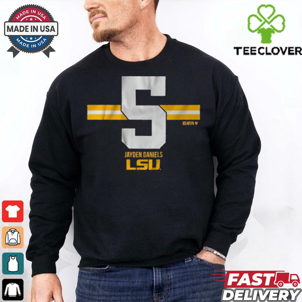 LSU Tigers Football Jayden Daniels 5 Stripe t shirt LSU Tigers Football Jayden Daniels 5 Stripe t shirt