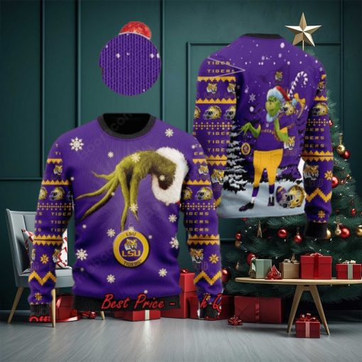 LSU Tigers Grinch Candy Cane Ugly Christmas Sweater