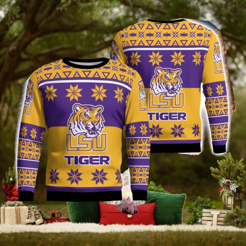 LSU Tigers Logo Big Snowflake Pattern Ugly Christmas Sweater LSU Tigers Logo Big Snowflake Pattern Ugly Christmas Sweater