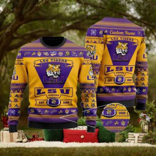 LSU Tigers Logo Custom Name For Football Fans Ugly Christmas Sweater Christmas Gift