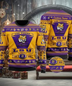 LSU Tigers Logo Custom Name For Football Fans Ugly Christmas Sweater Christmas Gift