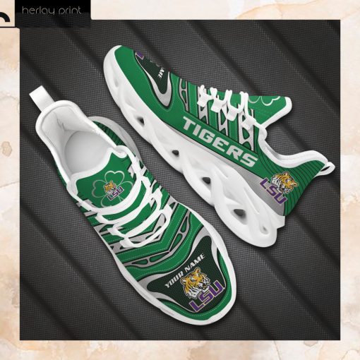 LSU Tigers NCAA St. Patrick’s Day Shamrock Custom Name Clunky Max Soul Shoes Sneakers For Mens Womens