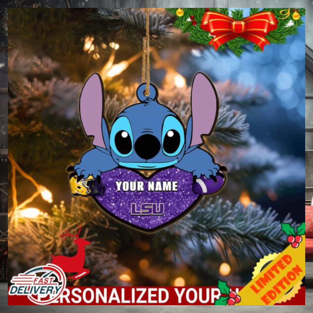 LSU Tigers Stitch Custom Name Ornament NCAA And Stitch With Heart Ornament LSU Tigers Stitch Custom Name Ornament NCAA And Stitch With Heart Ornament