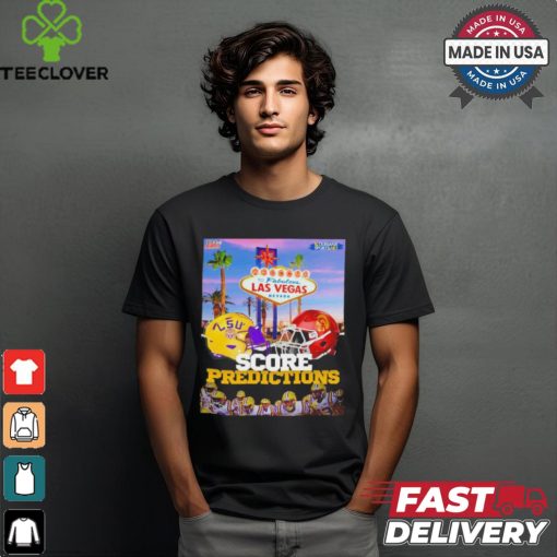 LSU Tigers vs USC Trojans football helmet score predictions welcome to fabulous Las Vegas shirt