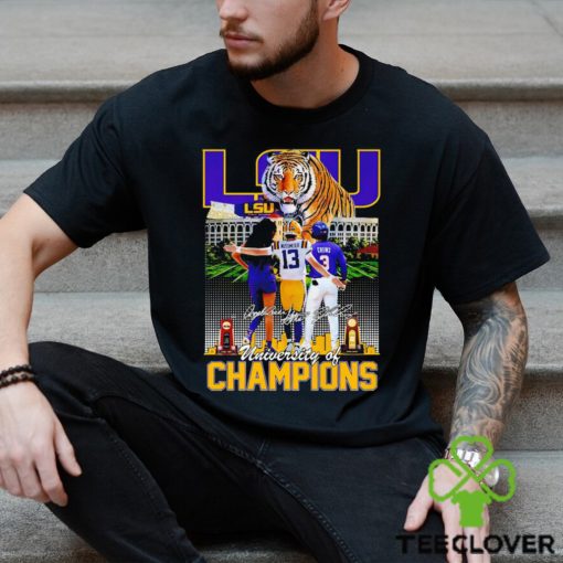 LSU University of Champions Angel Reese Garrett Nussmeier Dylan Crews signature hoodie, sweater, longsleeve, shirt v-neck, t-shirt