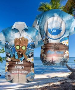 Detroit Lions NFL Hawaiian Shirt Baby Groot Lover Custom Name For Fans