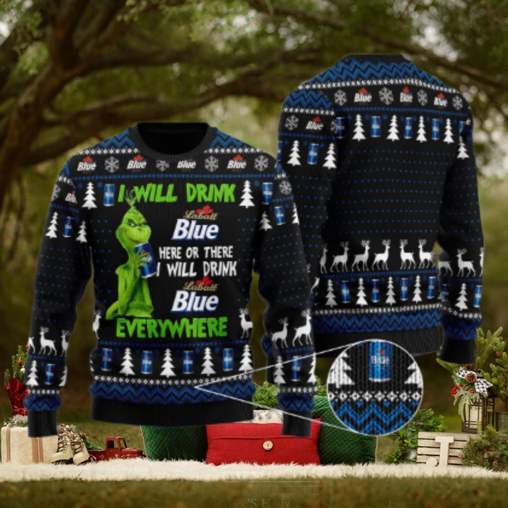 Labatt Blue Grinch Will Drink Everywhere Ugly Sweater Labatt Blue Grinch Will Drink Everywhere Ugly Sweater