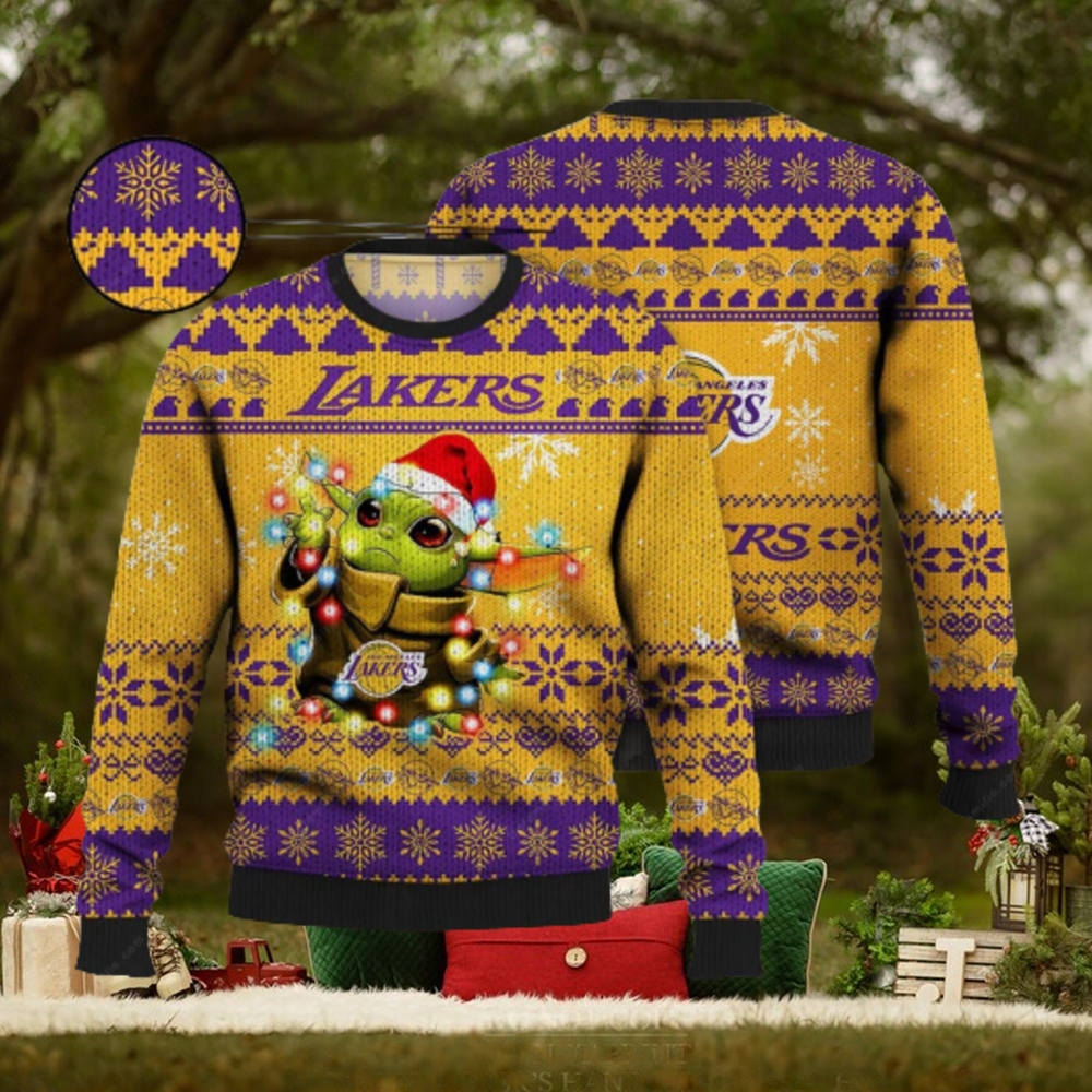 Los Angeles Lakers Cute Baby Yoda Star Wars 3D Ugly Christmas Sweater  Unisex Men and Women Christmas Gift - Banantees