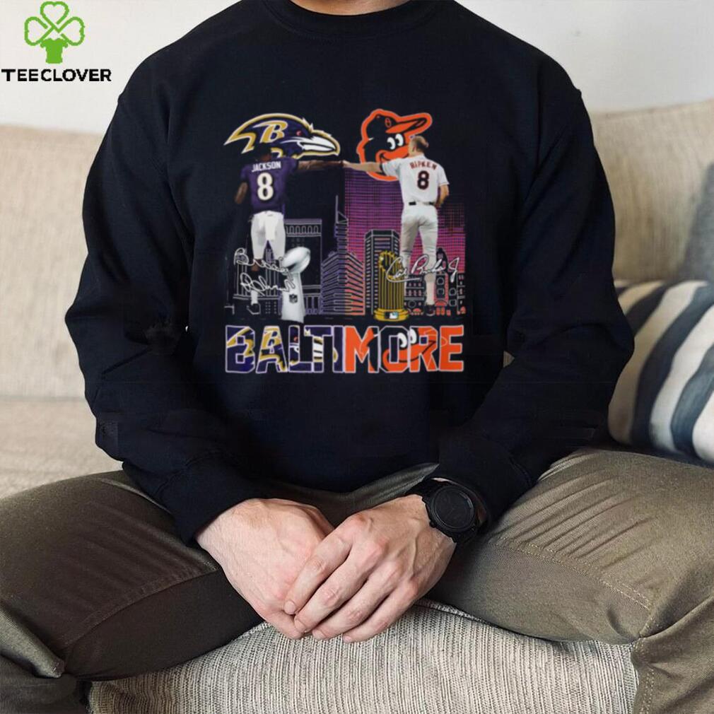 Lamar Jackson and Cal Ripken Jr. Baltimore signatures shirt