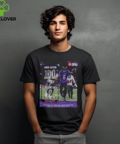 Lamar Jackson Baltimore Ravens The Third Career 100 Rush Yard Game In The Playoffs Most By A Quarterback In NFL History MVP Of The Divisional Round 2024 Classic T Shirt