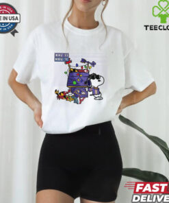 Lamar Jackson x Snoopy Joe Cool MVP Baltimore Ravens Shirt, featuring a fun, collaborative design that combines the iconic Lamar Jackson with the beloved Peanuts character Snoopy. The shirt highlights Lamar Jackson's MVP status with a playful twist, showcasing Snoopy dressed as 