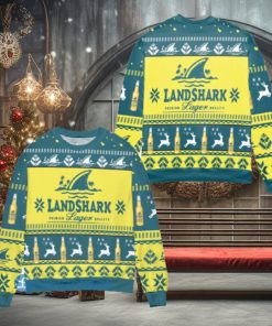 Landshark Lager Beer Logo Reindeer Pattern Yellow Blue Ugly Christmas Sweater Christmas Gift For Men And Women