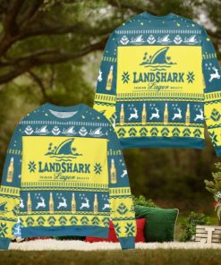 Landshark Lager Beer Logo Reindeer Pattern Yellow Blue Ugly Christmas Sweater Christmas Gift For Men And Women