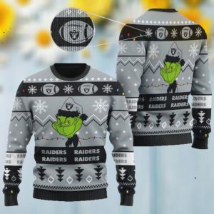 Las Vegas Raiders American NFL Football Team Logo Cute Grinch 3D Men And Women Ugly Sweater Shirt For Sport Lovers On Christmas Days