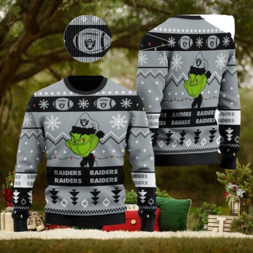 Las Vegas Raiders American NFL Football Team Logo Cute Grinch Ugly Christmas Sweater