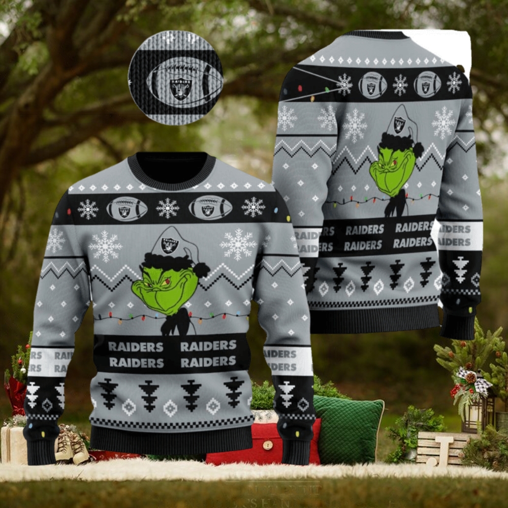 Las Vegas Raiders American NFL Football Team Logo Cute Grinch Ugly Christmas Sweater Las Vegas Raiders American NFL Football Team Logo Cute Grinch Ugly Christmas Sweater