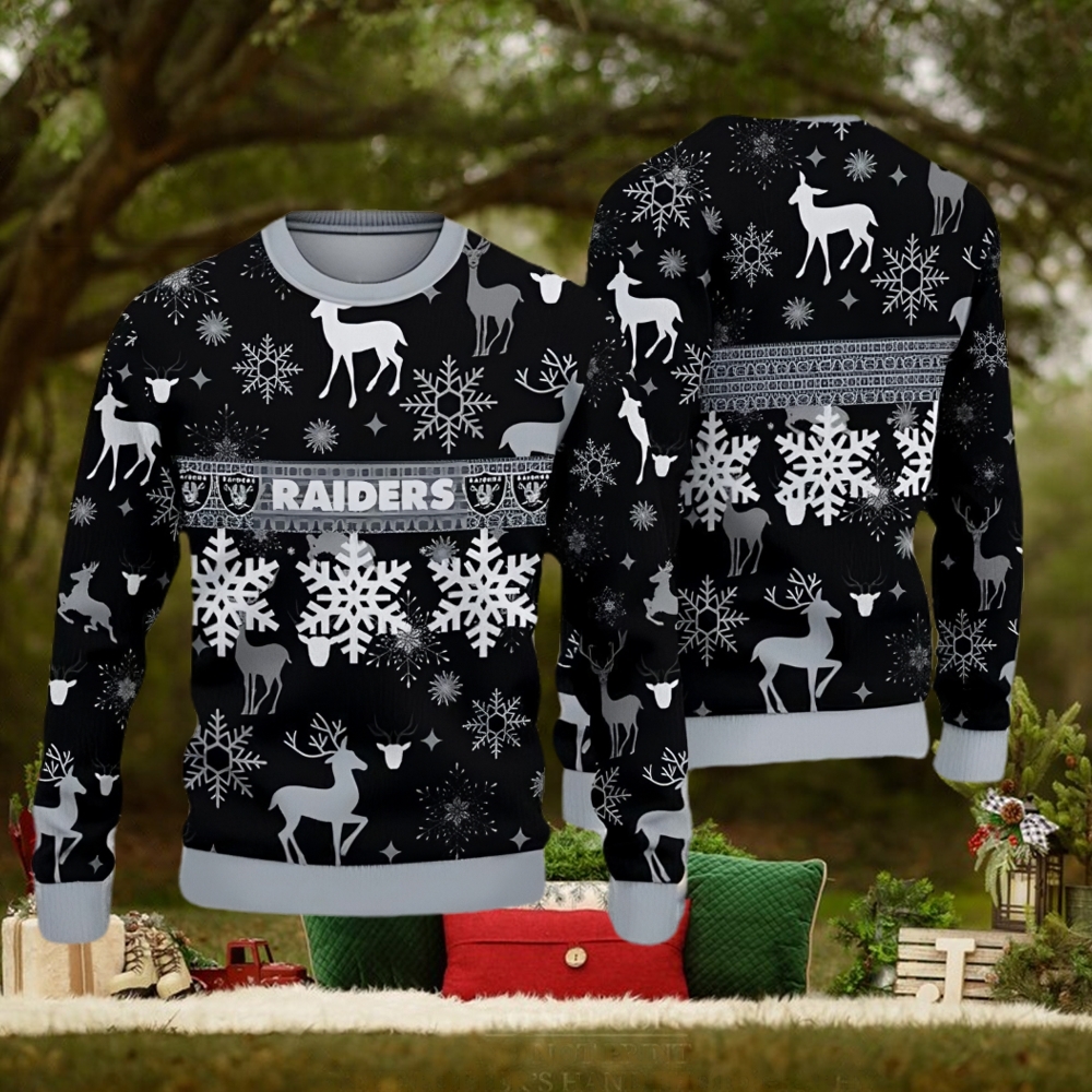 Las Vegas Raiders Christmas Pattern Ugly Christmas Sweater Bells AOP Gift  For Fans