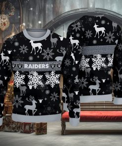 Las Vegas Raiders Christmas Pattern Ugly Christmas Sweater Bells AOP Gift  For Fans - Limotees