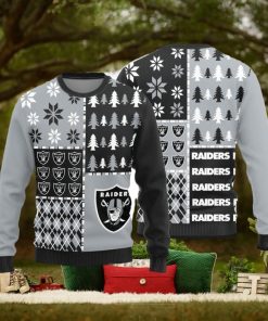Las Vegas Raiders Christmas Pine Trees Pattern Knitted Ugly Christmas Sweater AOP Gift For Men And Women