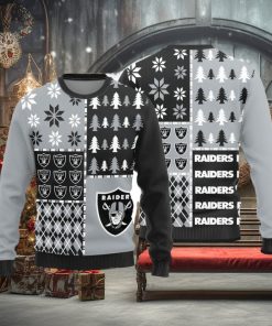 Las Vegas Raiders Christmas Pine Trees Pattern Knitted Ugly Christmas Sweater AOP Gift For Men And Women
