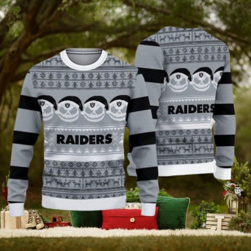 Las Vegas Raiders Christmas Reindeer Pattern Knitted Ugly Christmas Sweater AOP Gift For Men And Women