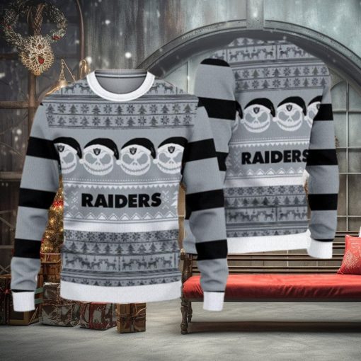 Las Vegas Raiders Christmas Reindeer Pattern Knitted Ugly Christmas Sweater AOP Gift For Men And Women
