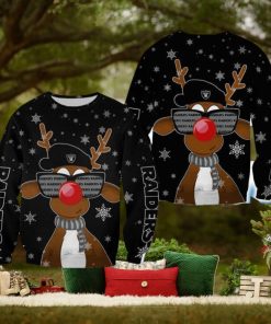 Las Vegas Raiders Christmas Reindeer Sunglasses Mittens All Over Print 3D Sweater For Fans Gift Christmas