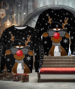 Las Vegas Raiders Christmas Reindeer Sunglasses Mittens All Over Print 3D Sweater For Fans Gift Christmas