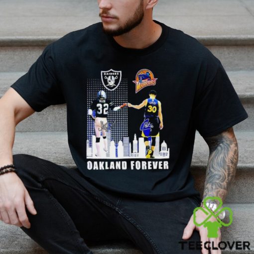 Las Vegas Raiders Marcus Allen and Golden State Warriors Stephen Curry Oakland forever signatures hoodie, sweater, longsleeve, shirt v-neck, t-shirt