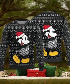 Las Vegas Raiders Mick Mouse Christmas Pattern Knitted Ugly Christmas Sweater AOP Gift For Men And Women