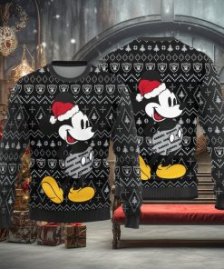 Las Vegas Raiders Mick Mouse Christmas Pattern Knitted Ugly Christmas Sweater AOP Gift For Men And Women
