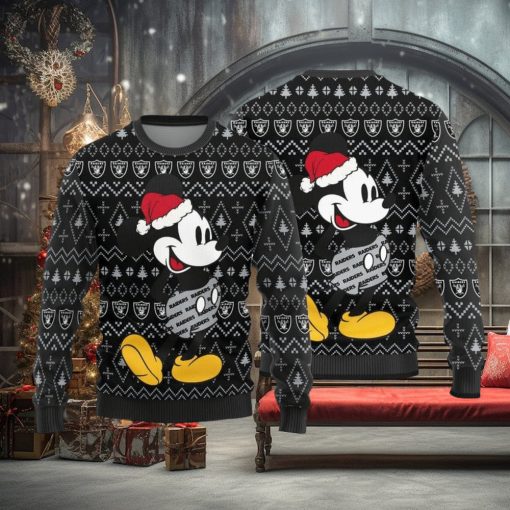 Las Vegas Raiders Mick Mouse Christmas Pattern Knitted Ugly Christmas Sweater AOP Gift For Men And Women