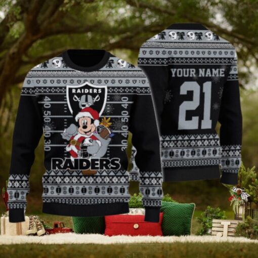 Las Vegas Raiders Mickey Mouse Santa Ugly Christmas Sweater
