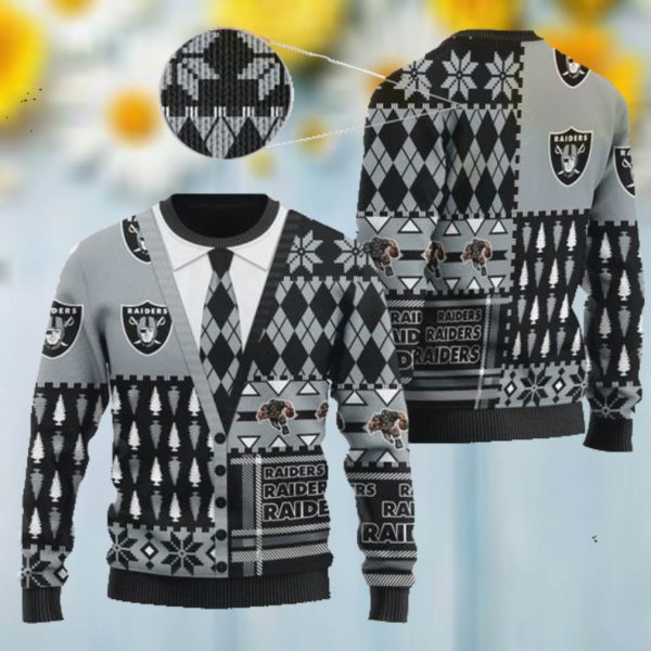 Las Vegas Raiders NFL American Football Team Cardigan Style 3D Men And Women Ugly Sweater Shirt For Sport Lovers On Christmas Days