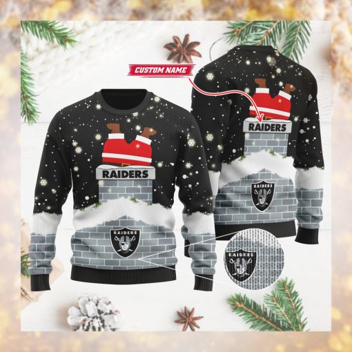 Las Vegas Raiders NFL Football Team Logo Symbol Santa Claus Custom Name Personalized 3D Ugly Christmas Sweater Shirt For Men And Women On Xmas Days
