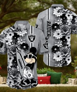 Las Vegas Raiders Surfboard Parttern Mickey Mouse Flower Hawaiian Shirt