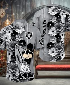 Las Vegas Raiders Surfboard Parttern Mickey Mouse Flower Hawaiian Shirt