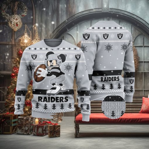 Las Vegas Raiders Ugly Christmas Sweater Mickey Mouse The Decisive Throw Unisex Sweater