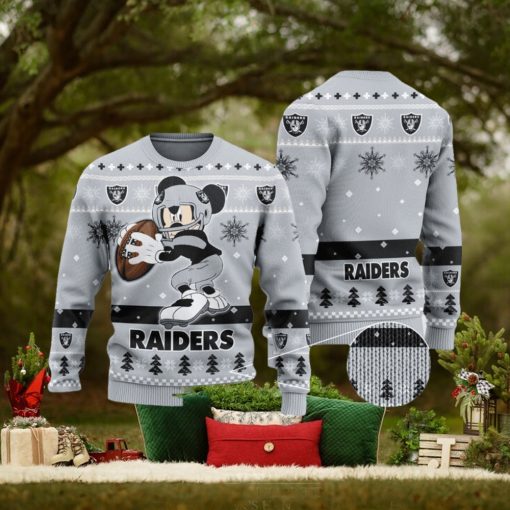 Las Vegas Raiders Ugly Christmas Sweater Mickey Mouse The Decisive Throw Unisex Sweater
