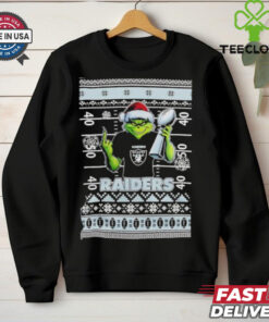 Las Vegas Raiders X Grinch Christmas with Super Bowl Trophy ugly Christmas shirt
