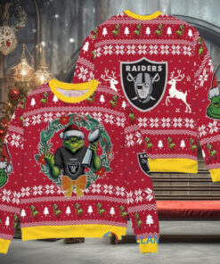 Las Vegas Raiders x Grinch NFL Dr. Seuss How the Grinch Stole Christmas with Super Bowl Trophy Ugly Christmas Sweater Red