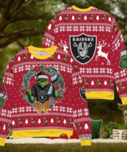 Las Vegas Raiders x Grinch NFL Dr. Seuss How the Grinch Stole Christmas with Super Bowl Trophy Ugly Christmas Sweater Red